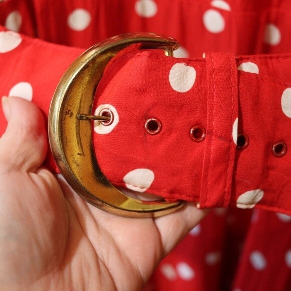 Studio LA Vintage Red & White Polka Dot Belted Pin Up Open Back Dress 10 - Picture 8 of 16